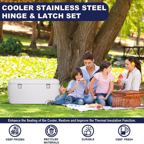Family picnic with Stainless Steel Cooler Hinge And Latch Set Replacement Parts Kit for ice chest in park environment