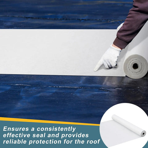 Heavy Duty White Polyester Roof Reinforcement Fabric 40X81 Ft elastomeric coating being applied for roof repairs.