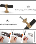 10 Pack Knurled Cabinet Knobs Matte Black And Champagne Bronze Set showing knurling and deep thread design with installation steps.