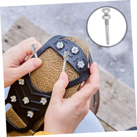 Attaching spikes to Metal Lawn Aerator Shoes Spikes 20 Pack Set for Lawn Care Pros, shown before walk on yard maintenance.