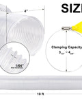 Clear 4 Inch PVC Dust Collection Hose 10 Feet Vacuum Hose For Woodworking; diagram showing size, thickness, and clamps.