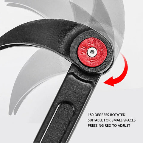 Close-up of Heavy Duty Extendable Pry Bar 18 Inch Chrome Vanadium Steel Telescoping Wrecking Bar with adjustable red knob for small spaces.