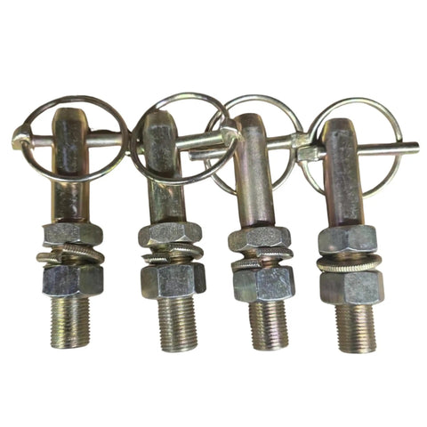 Heavy Duty Beefy Five Eighth Cat 0 Lift Arm Pins Set Of 4 With Lynch Pins for tractors, showing detailed pin design.
