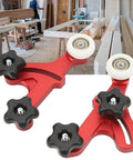 Built Tough Adjustable Table Saw Stock Guide With Slick Rolling Aluminum Bearing Wheels For Reliable Woodworking Feed Support Tight Precision And Zero Wiggle Shop Performance, featuring red aluminum dual rollers.