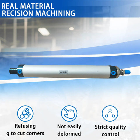Mini Pneumatic Cylinder 32mm Bore 200mm Stroke Aluminum Double Acting Single Rod Actuator MAL32x200 displayed horizontally.