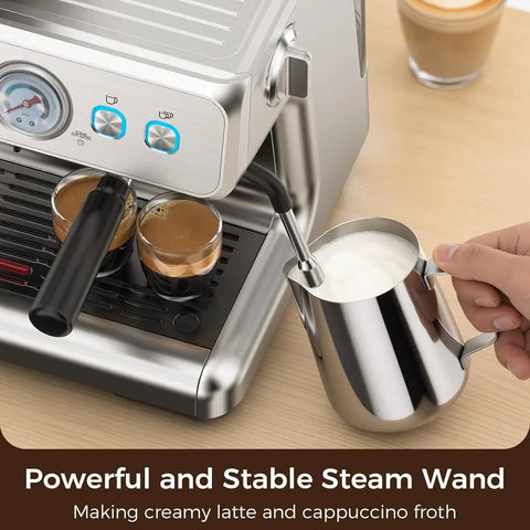 Powerful and Stable Steam Wand of Kickin Up Bold Flavor With A Built In Grinder, 20 Bar Pressure Espresso Coffee Maker.