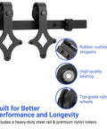 Heavy Duty Barn Door Hardware Kit for Sliding Doors, Single Or Double Barn Door Assembly With Track Rails And Rollers shown close-up