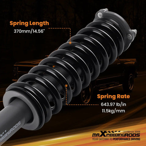 Close-up of 2 Inch Loaded Leveling Lift Struts For 2005-2023 Toyota Tacoma 2WD 4WD Upgrade showing spring length and rate
