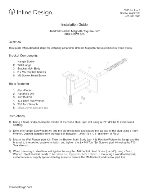 Installation guide for Satin Stainless Steel Square Handrail Wall Bracket For Slim Flat Bottom Tubes Marine Grade AISI 316