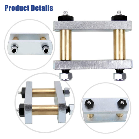 Heavy Duty Trailer Shackle Upgrade Kit with 3.125 Inch Shackles for Tandem Axle RVs showing tin bronze bushings and bolts