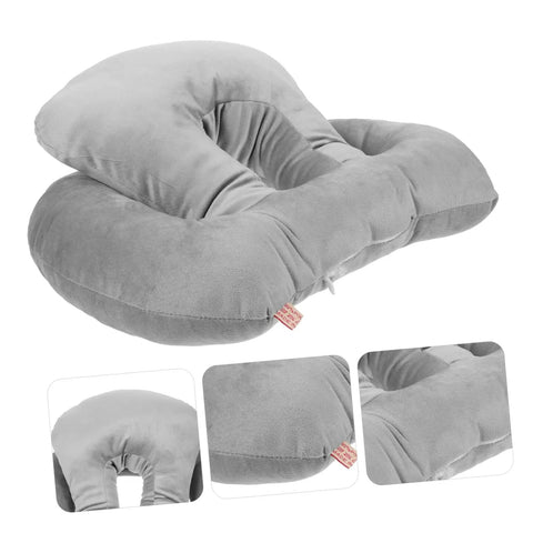 Portable Ergonomic Nap Pillow For Office And School, Face Down Sleep Cushion In Gray with plush material and arm support