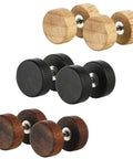 Natural Wood Fake Plugs Cheater Earrings 8 To 10mm 17G With Stainless Steel Stud Backing, hypoallergenic, three color options