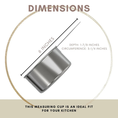 Stainless Steel Measuring Cup 1 Cup - Heavy Duty Kitchen Workhorse For Wet And Dry Ingredients, 250 Milliliters, 8 Ounces, Rust Resistant Metal Scoop, Built To Last, Perfect Go-To Mini Dog Food Scoop, 6 inches
