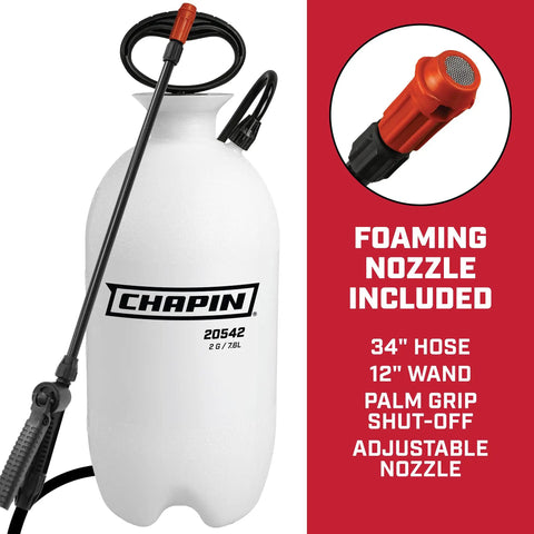 20542 2 Gallon Lawn Garden And Multi Purpose Sprayer With Foaming And Adjustable Nozzles Translucent White Made In USA