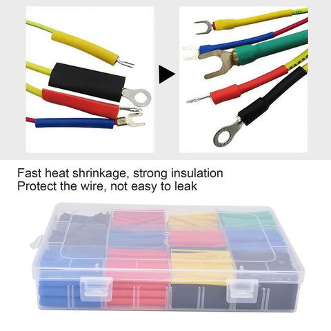 Ultimate 800 Piece Colorful Heat Shrink Tubing Kit For Electrical Maintenance And Wire Insulation With Fast Shrink Action Plus High Tensile Strength To Keep Your Wiring Safe And Secure Like A Boss Without Any Failures Or Loose Connections In Your. 800-piece PE heat shrink kit in storage case for wire insulation and ring terminals