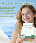 Front view: Matern'ella disposable facial towels, XL, 50-count box, plant-based, lint-free wipes.