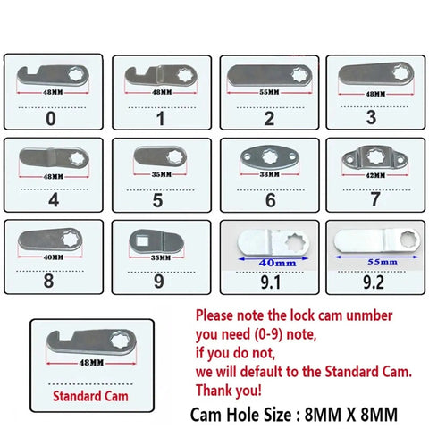 Cam Lock for Cabinets and Wardrobes, Heavy Duty Locker Style Locking Hardware showing various cam sizes MMS243