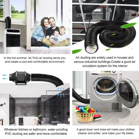 4 Inch Flexible Aluminum Air Ducting 10 Ft Long Beefed Up Heavy Duty White Four Layer Dryer Vent Hose For HVAC Ventilation Duct Fan Systems Includes Two Stainless Steel Clamps in various applications and settings.
