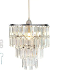 Plug In Modern Crystal Pendant Chandelier Light With Faux Crystal Drops, 10.25 W x 11.5 H, shown with hooks and clear cord