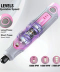 Cordless Rotary Tool Kit With 71-Piece Accessory Set, 3 Speeds, USB Rechargeable Mini Rotary Tool For Engraving, Sanding, Polishing, Carving, Cutting, And DIY Crafts - Pink Ribbon showing speed controls and settings.