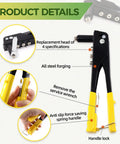 Heavy Duty Manual Riveter Kit With 6 Size Aluminum Blind Rivets Assortment 226 Pcs M2.4 M3.2 M4 M4.8 Hand Rivet Gun details