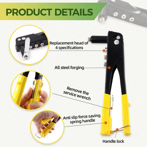 Heavy Duty Manual Riveter Kit With 6 Size Aluminum Blind Rivets Assortment 226 Pcs M2.4 M3.2 M4 M4.8 Hand Rivet Gun details