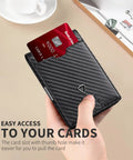 Ultra Slim RFID Blocking Wallet With Money Clip For Men Bifold Card Holder shown with a card being inserted