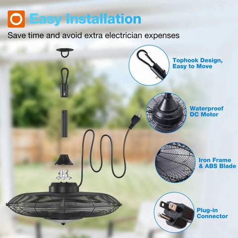 Outdoor Ceiling Fan With Light For Patios And Pergolas, 20-Inch IP65 Waterproof Gazebo Fan With Remote And App Control installation