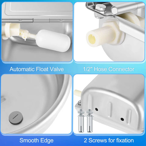No Fuss Automatic Livestock Water Dispenser With Heavy Duty Stainless Steel Horse Water Bowl and Slick Float Valve Auto Fill Trough detail.