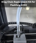 Drag Chain Replacement Kit For FlashForge Adventurer AD5X installed in 3D printer showing flexible wire carrier and PTFE tubes