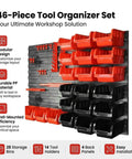 Massive Wall Mount Organizer Pegboard Rack Keeps The Shop Spotless And Sorted This Rugged Build Makes Tool Hunting A Total Breeze For Weekend Warriors Who Want Zero Fuss Setup. 46-piece set with red and black bins.