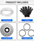 Product includes cooling hose, gloves, cutting blades, adapter washers.