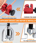 3/16 in brake line repair kit with flaring tool, tube cutter, adapters, 25 ft copper-coated brake line with fittings, and brake line bender