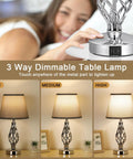 Two Pack Touch Table Lamps For Bedside With USB C Charging Ports, 3 Way Dimmable Table Lamps, Space Saving Spiral Cage Base