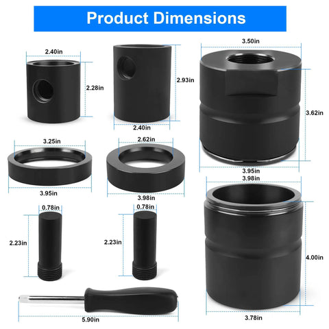 Pin And Bushing Adapter Service Kit 15030 dimensions with rubber isolated pins, bushings, and tools for heavy duty trucks.