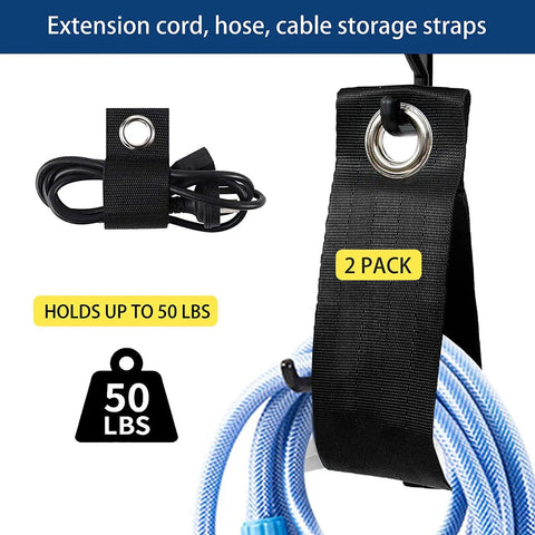 Extension cord and cable storage straps with 50 lb capacity from 64 Inch Wall Mount Tool Storage Rack With 15 Piece Heavy Duty Steel Yard And Garden Tool Organizer Holds Up To 550 Pounds Includes Two Extension Cords