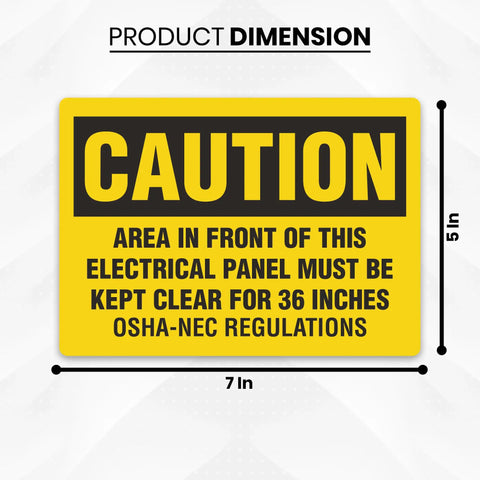 Thirty Six Inch Caution Stickers Pack Of Ten Seven By Five Inch Electrical Panel Clearance Signs on vinyl with safety instructions and dimensions.
