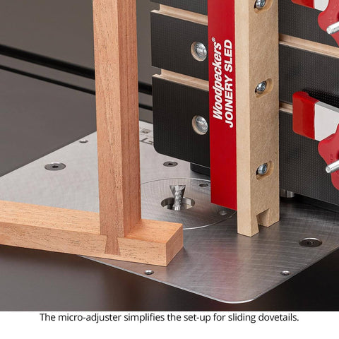 Pro Grade Micro Adjustable Joinery Sled For Precise Box Joints, Miters And Angled Cuts On Table Saw And Router Table, nine inch base