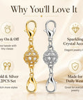 12 Pack Magnetic Necklace Clasp Extenders in Gold and Silver Easy Lobster Closure, highlighting easy on-and-off feature.
