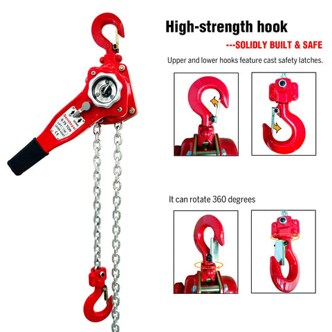 Heavy Duty Lever Chain Hoist 1700 Lbs Capacity 5 Ft Manual Ratchet Chain Puller With Two Hooks for outdoor lifting