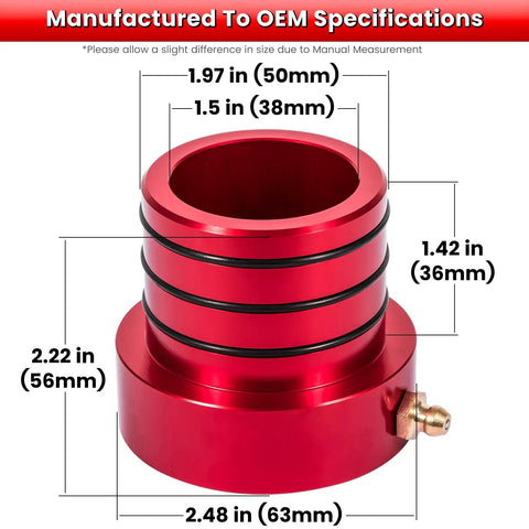 Premium Dana 30 And 44 Front Axle Tube Seal Pair Including Inner Axle Side Seal Installation Tool for Jeep Wrangler JK, JKU showing measurements.