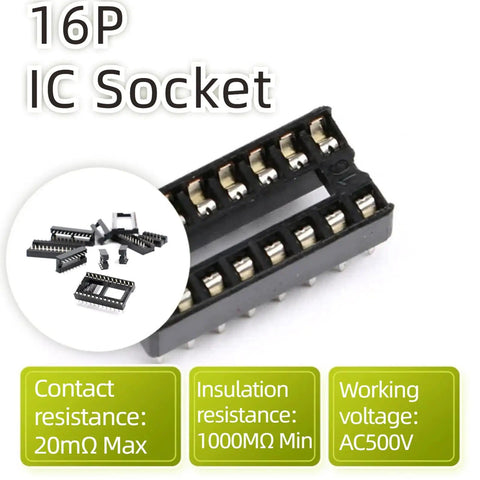 10Pcs 16P DIP IC Socket Solder Type 2.54mm Pitch Dual Row Flat Pin Adapters For DIP ICs High Temperature Rating From 40C To 105C