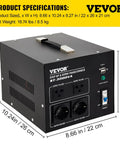 Beefy 3000W Voltage Transformer Converter for Home Use, Step Up And Down 240V to 110V And 110V to 240V, shown with dimensions.