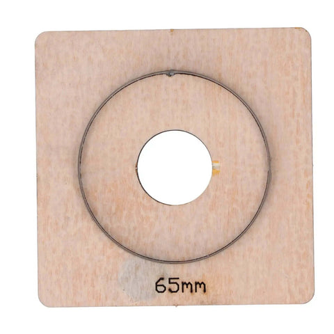 Front view of 65mm Circular Leather Hole Punch Die for DIY leatherworking projects and card holders purses belts and more with clean shiny edges