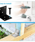 Heavy Duty Right Angle Corner Brackets With Screws For Drawer Repair And Furniture Fixes Solid Steel Corner Braces installed on wood.