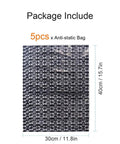 Five Pack Anti Static Bags For Electronics Gear ESD Safe Storage Open Top Design 12 By 16 Inches 30 By 40 CM PET Non Toxic Material Protects Motherboards GPUs Video Cards LCD Screens And Other Components in grid pattern, dimensions shown.
