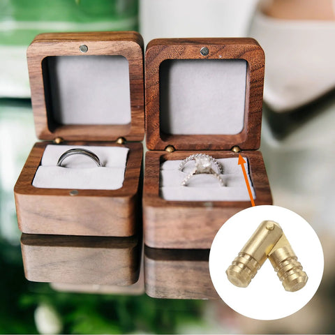 20Pcs Brass Hidden Barrel Hinges 5x25mm Concealed Hinges for Jewelry Boxes, gold finish shown in use with wooden jewelry box.