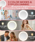 Three light modes of 30X Magnifying Makeup Mirror With Light displayed: cold, natural, warm. Ideal for travel and precision makeup.