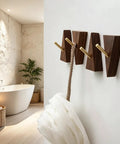 Solid Black Walnut Triangle Wall Hooks With Brushed Brass Caps, Heavy Duty Entryway Coat Rack, Hella Sturdy Key Holder.