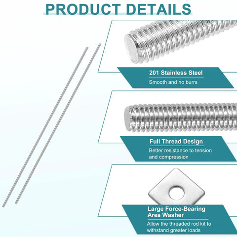 Fully Threaded M8-1.25 Rod 450mm Stainless Steel Right Hand Studs With Nuts And Washers features and details